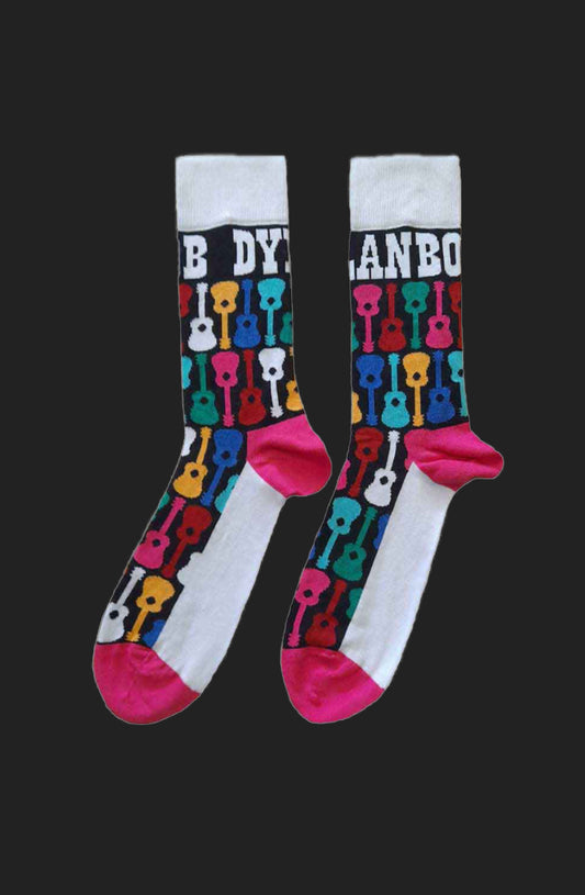 Bob Dylan Guitar Pattern Socks White UK 7-11