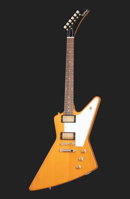 Epiphone Inspired by Gibson Custom 1958 Korina Explorer White Pickguard Aged Natural