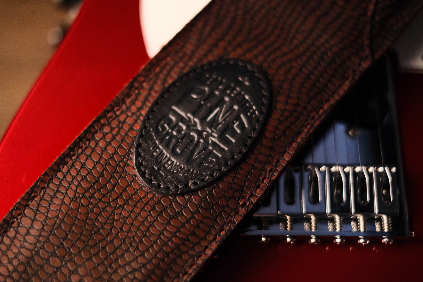 Pinegrove Leather GS92 Dragon Skin Guitar Strap Wine Red